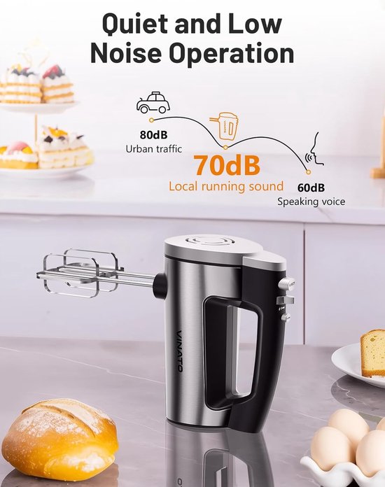 Elektrische handmixer 300 watt met 5 snelheden en roestvrijstalen gardes en kneedhaken voor eieren, deeg en cake van Merkloos — afbeelding 4