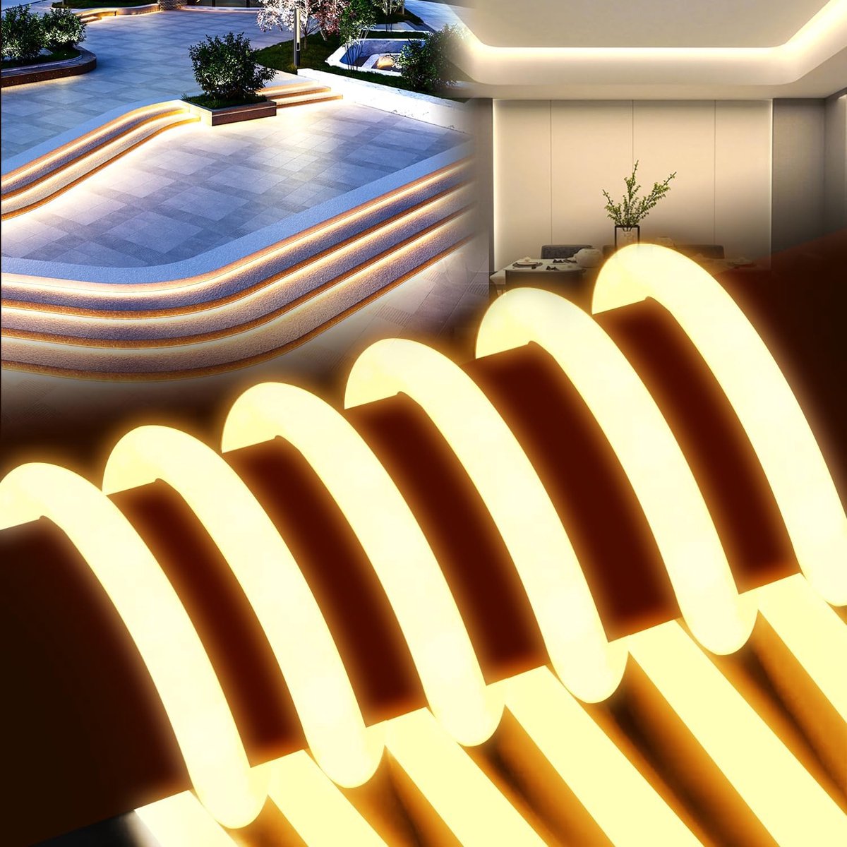 SnelShoppen - LED Neon Strip Outdoor 20M - Flexibele 220V LED Strip Lamp - IP65 Waterdicht - Geel - Voor Tuin, Keuken, Feest en Camping