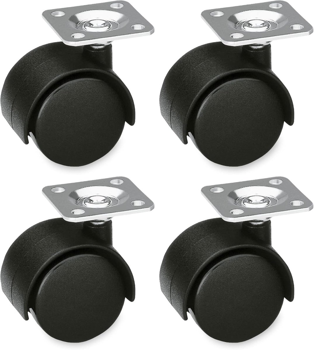 SnelShoppen - Set van 4 Vervangende Meubelwielen Ø 45 mm - Maximaal 45 kg per wiel - Stalen plaat - Nylon - Zonder rem - Ideaal voor Kantoorstoelen en