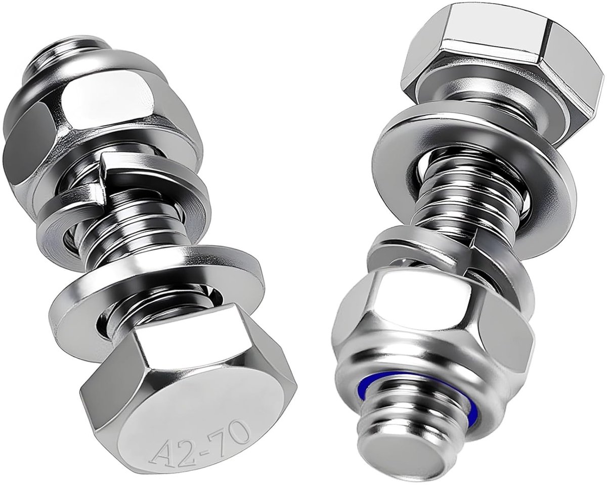Hexagon M8 x 20 mm RVS Schroeven DIN 933 met Zelfsluitende Moeren en Ringen voor Meubels en Auto's