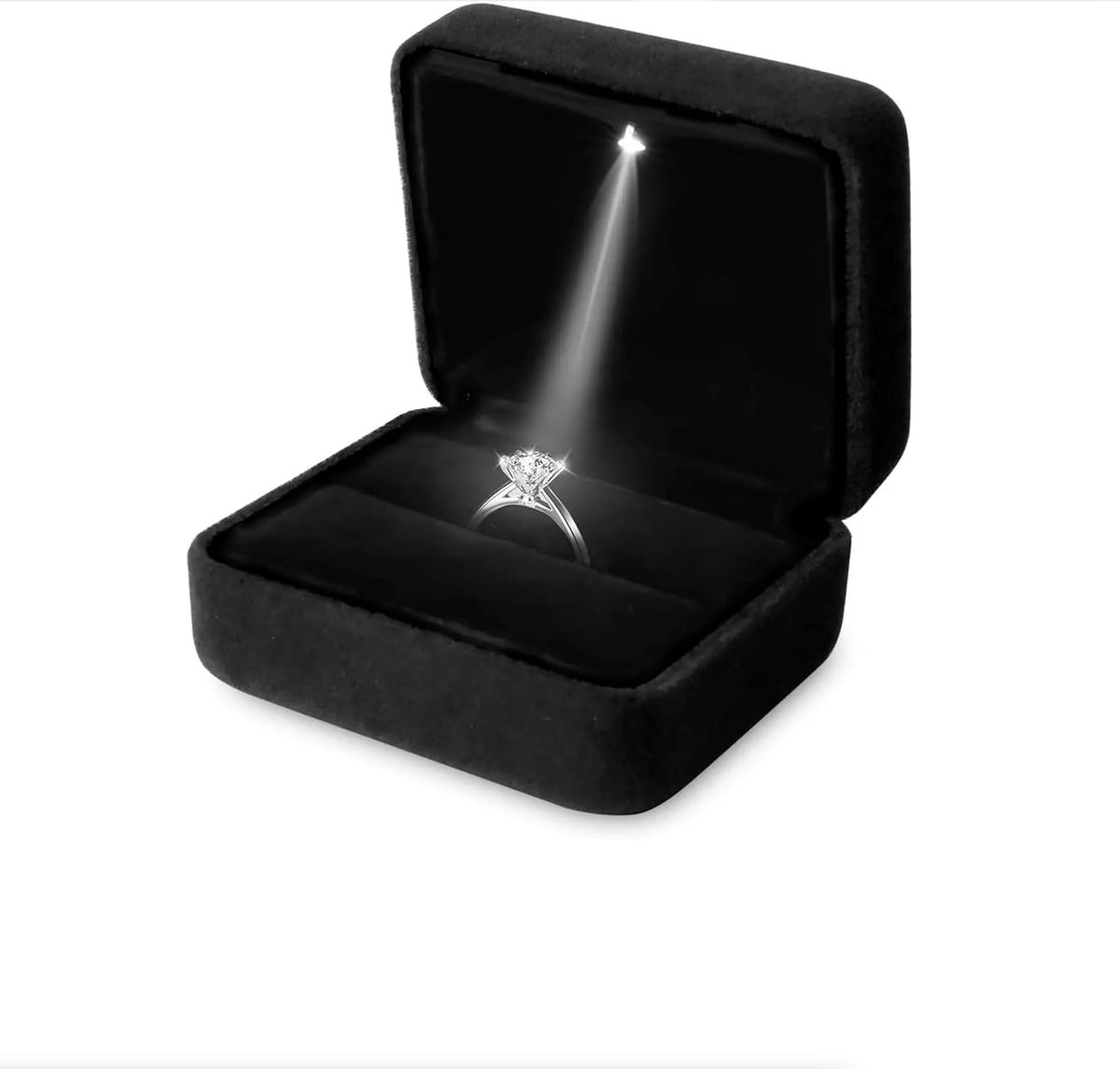 SnelShoppen - LED Ringdoos Velours Ringdoos met LED Verlichting voor Verloving, Huwelijk, Cadeau, Zwart, Elegant en Luxe Design
