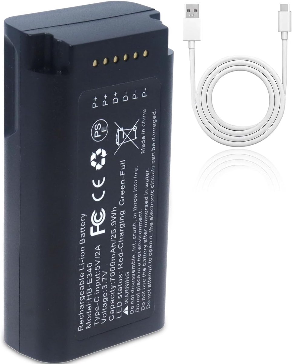 SnelShoppen - 3,7 V 25,9 Wh 7000 mAh Reservebatterij voor Eufy Security Video Doorbell E340 - Li-Ion, USB-C, Compatibel met HB-E340, Ideaal voor Veili