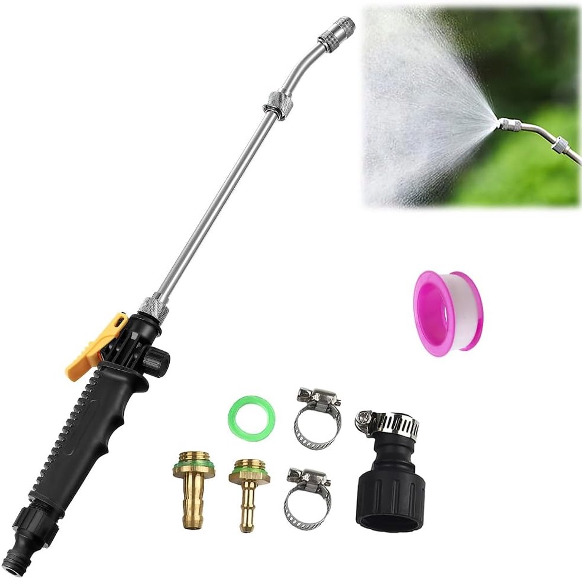 SnelShoppen - Vervangende sproeilans 56 cm, metalen tuin-sproeilans met messing adapters (3/8" en 1/4"), roestvrijstalen sproeilans voor tuin en autow