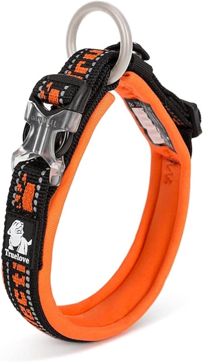 SnelShoppen - Reflecterende Hondenhalsband voor Kleine Honden, Comfortabel en Veilig, Verstelbare Gesp, Nylon Webbing, Zwart/Oranje, Maat L, Ideaal vo