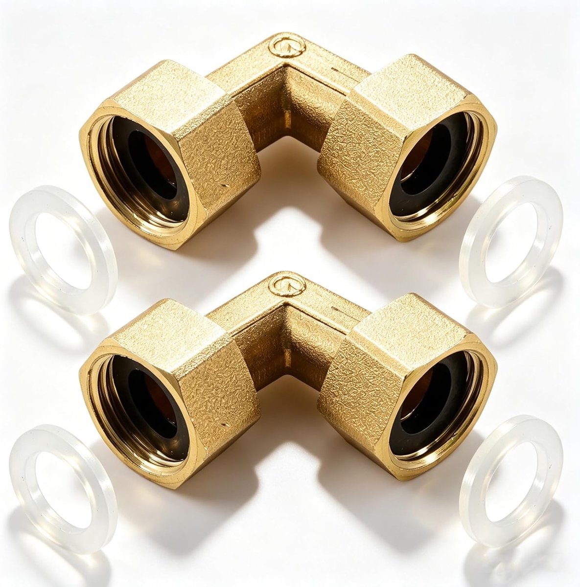 Set van 2 Messing Hoekverbindingen 90°, 1/2 Inch IG, Dubbele Verstelbare Schroefverbinding voor Waterinstallaties en Centrale Verwarming Systemen