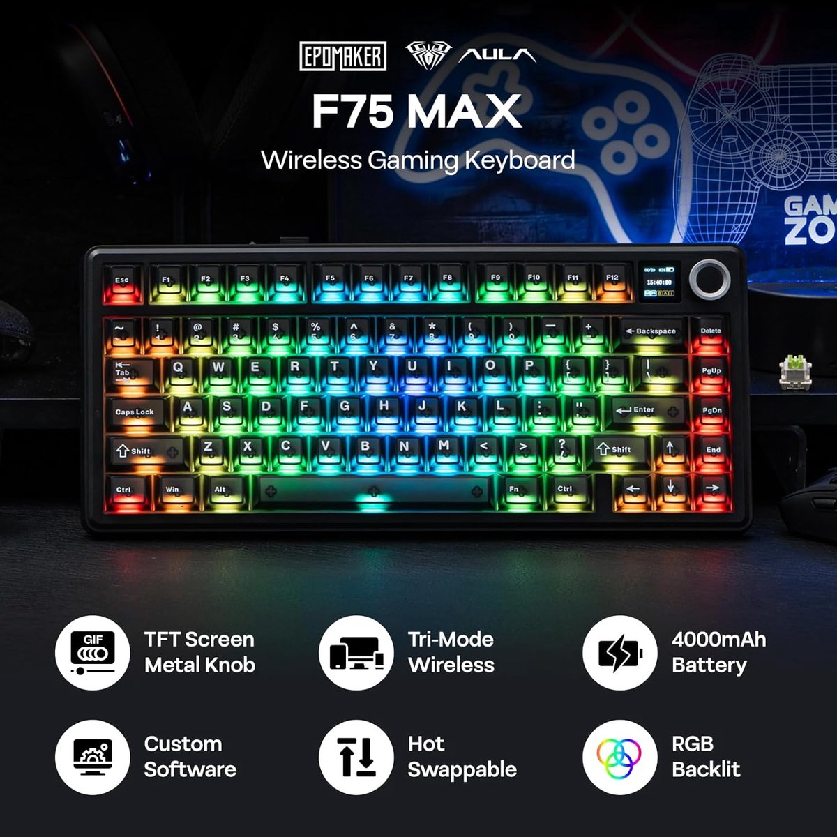 EPOMAKER x AULA F75 MAX - Mechanisch Draadloos Toetsenbord thumbnail 5