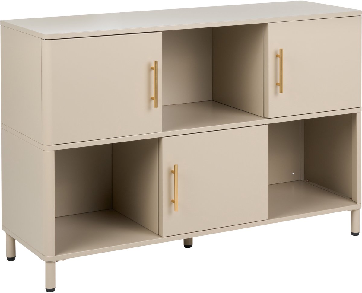 OMBURA - Dressoir met 3 deuren en open planken - Beige - Staal