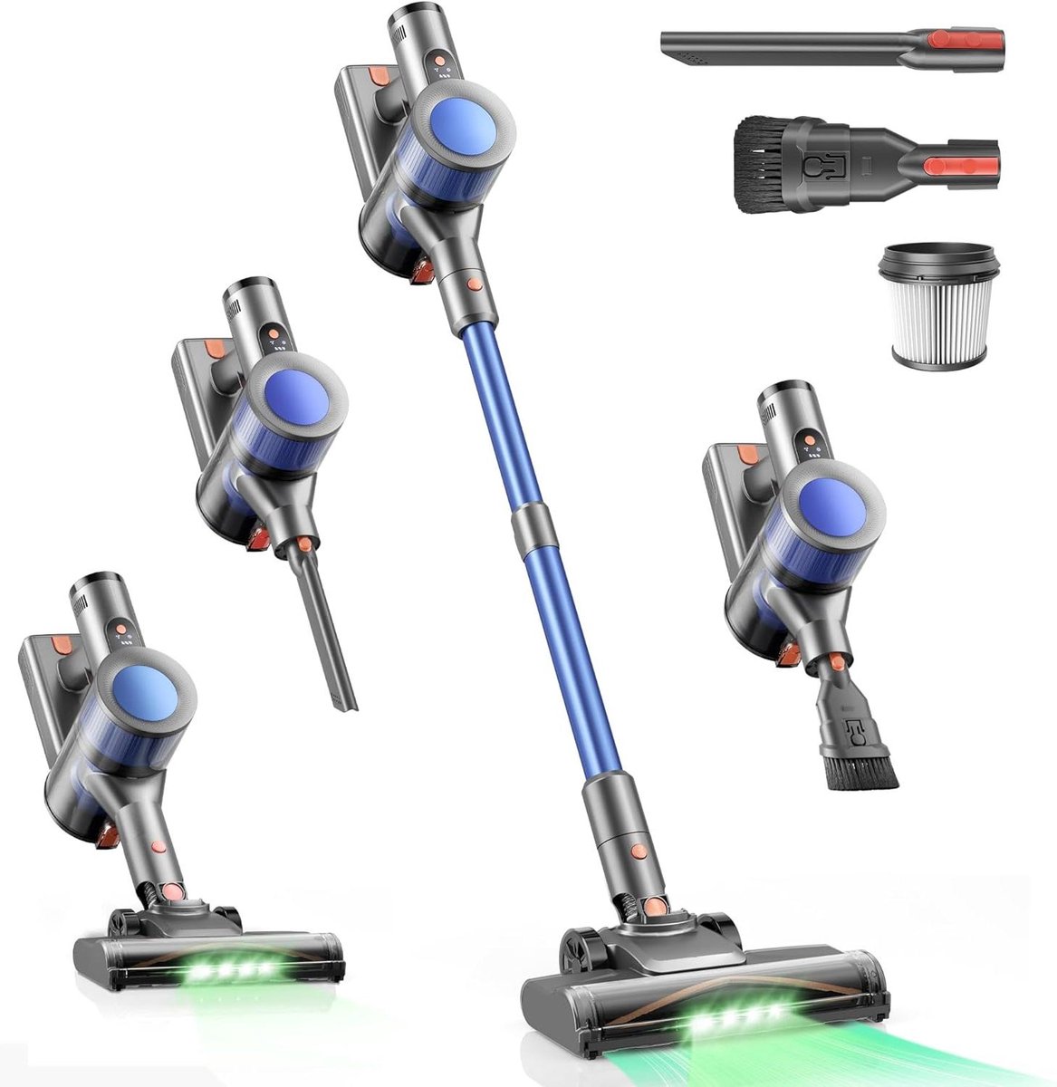 Draadloze Stofzuiger - Steelstofzuiger Oplaadbaar - Efficiënt Huis Reinigen - 45 kPa Sterke Zuigkracht - 50 Min Looptijd - Blauw