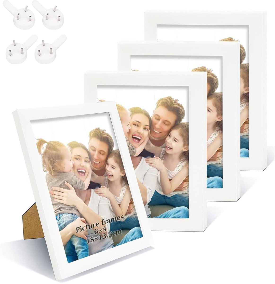 SnelShoppen - Set van 4 Witte Fotolijsten 6x4 cm voor Muur en Tafelblad, Horizontaal en Verticaal, Ideaal voor Foto's en Herinneringen
