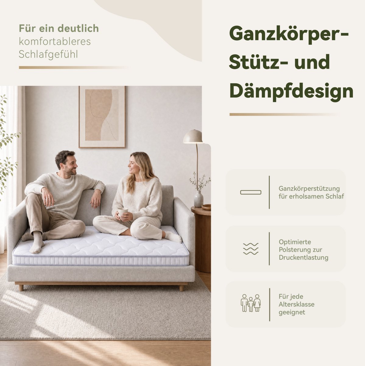 STILVORA Pocketveringmatras 140x200x10 cm – 7 Zones Met Traagschuim – Stevig Ligcomfort H3 – Voor Slaapbank En Klapbed – OEKO-TEX – Wit