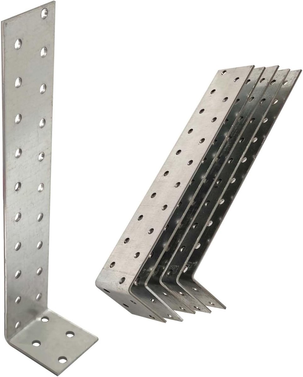 SnelShoppen - 5 x Platte Ankers (200x40x40 mm) Hoekverbinding van Gegalvaniseerd Staal, Corrosiebestendig, 24 Gaten, Voor Constructie en Verbouwing