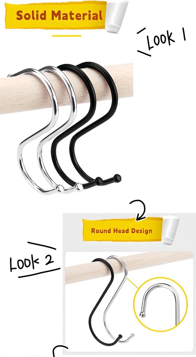 SnelShoppen - 10-Pack S-Hooks 12cm Zwarte RVS S-Haak voor Ophangen in Keuken, Badkamer, Slaapkamer, Woonkamer en Kantoor - Lichtgewicht en Roestvrij van Snelshoppen — afbeelding 2