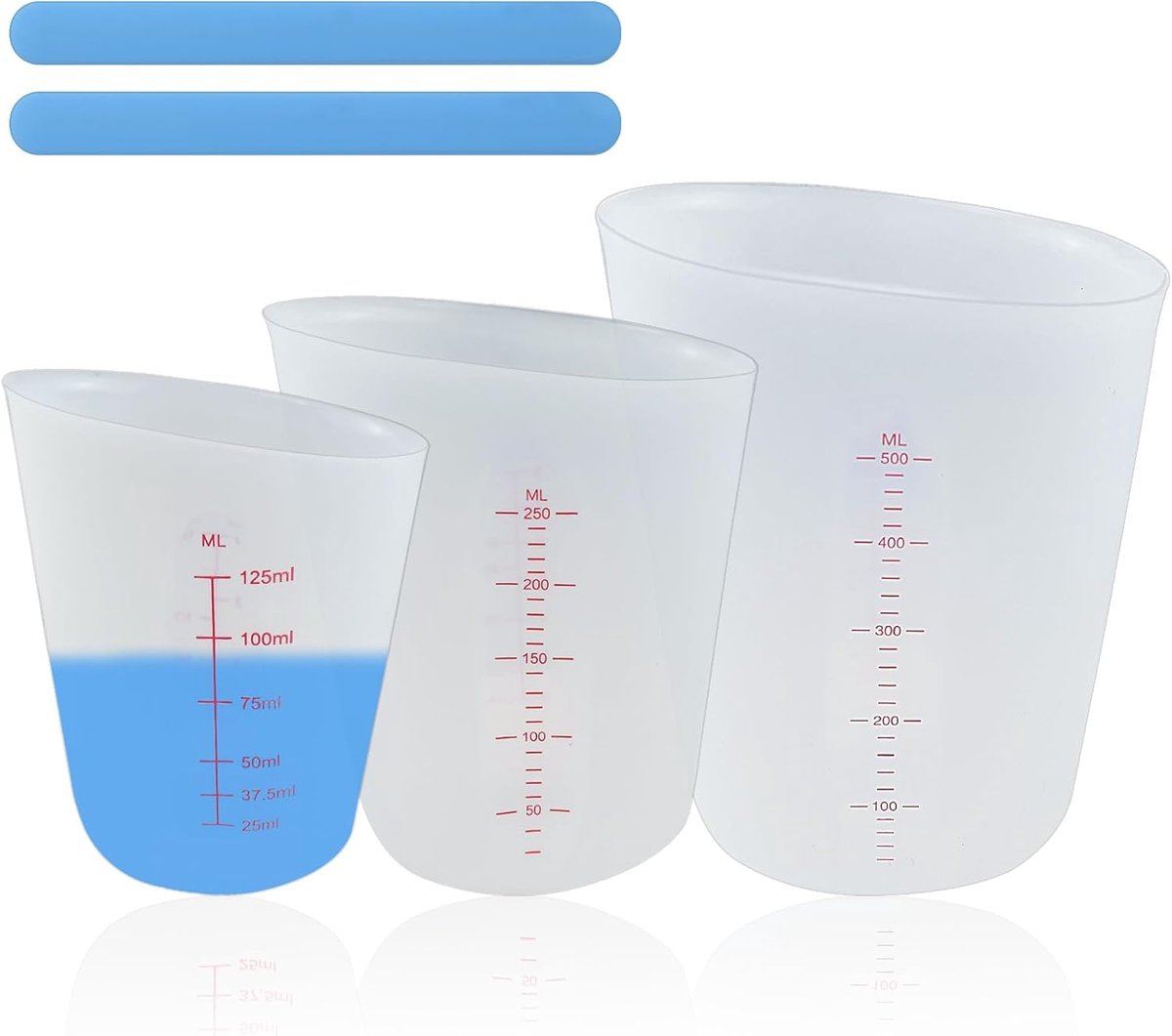 SnelShoppen - Set van 3 Siliconen Maatbekers - Mengbeker voor Epoxyhars - 125ml, 250ml, 500ml - BPA-vrij, Duurzaam, Niet-plakkerig - Perfect voor Giet