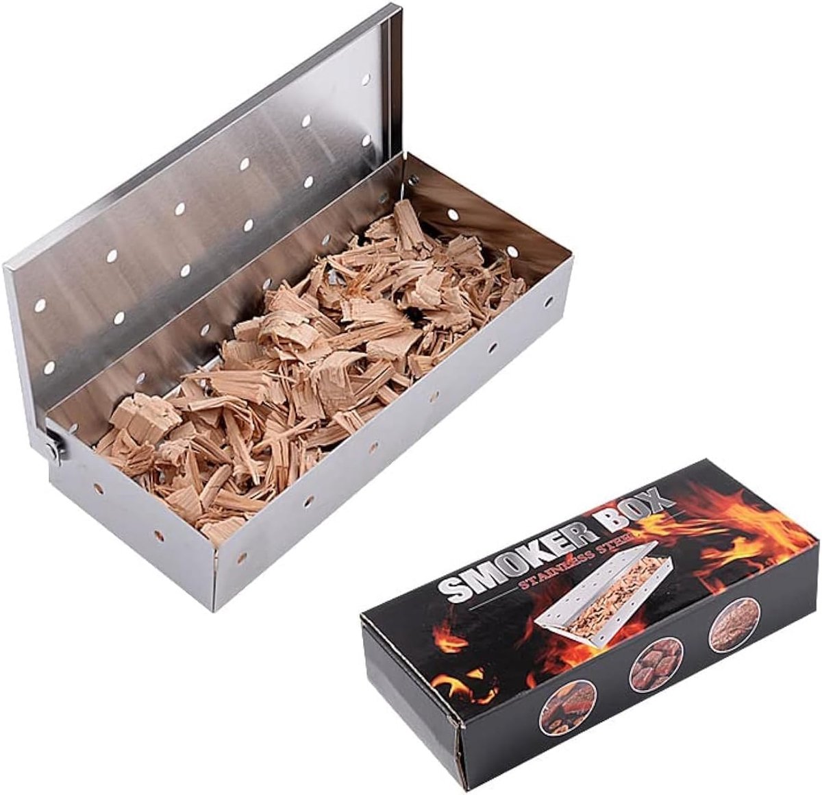 SnelShoppen - Smoke Box voor Gas Grill - RVS BBQ Grill Rookdoos voor Smoker - Geschikt voor Houtskool en Gas Grills - Compact en Plat voor Tuin en Cam