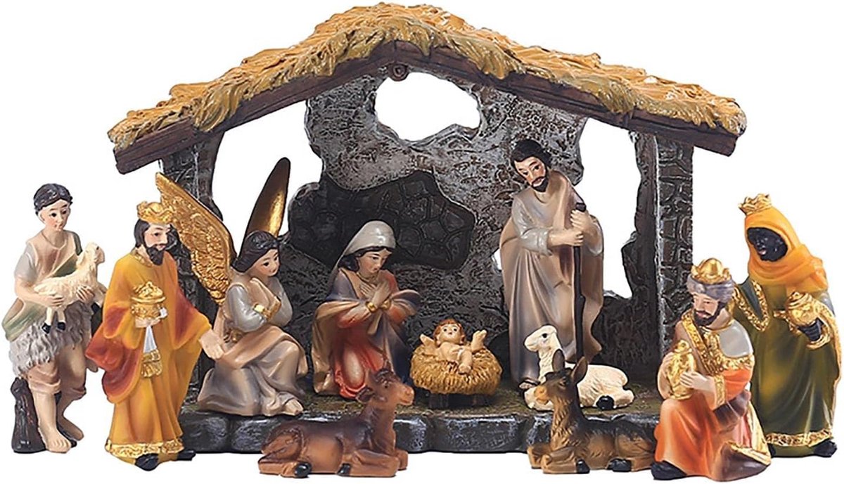 SnelShoppen - Kerstdecoratie Statues The Birth of Jesus Manger Scene - Resin Ornament voor Huis en Tuin - Religieuze Decoratie voor Kerstmis - Duurzaa