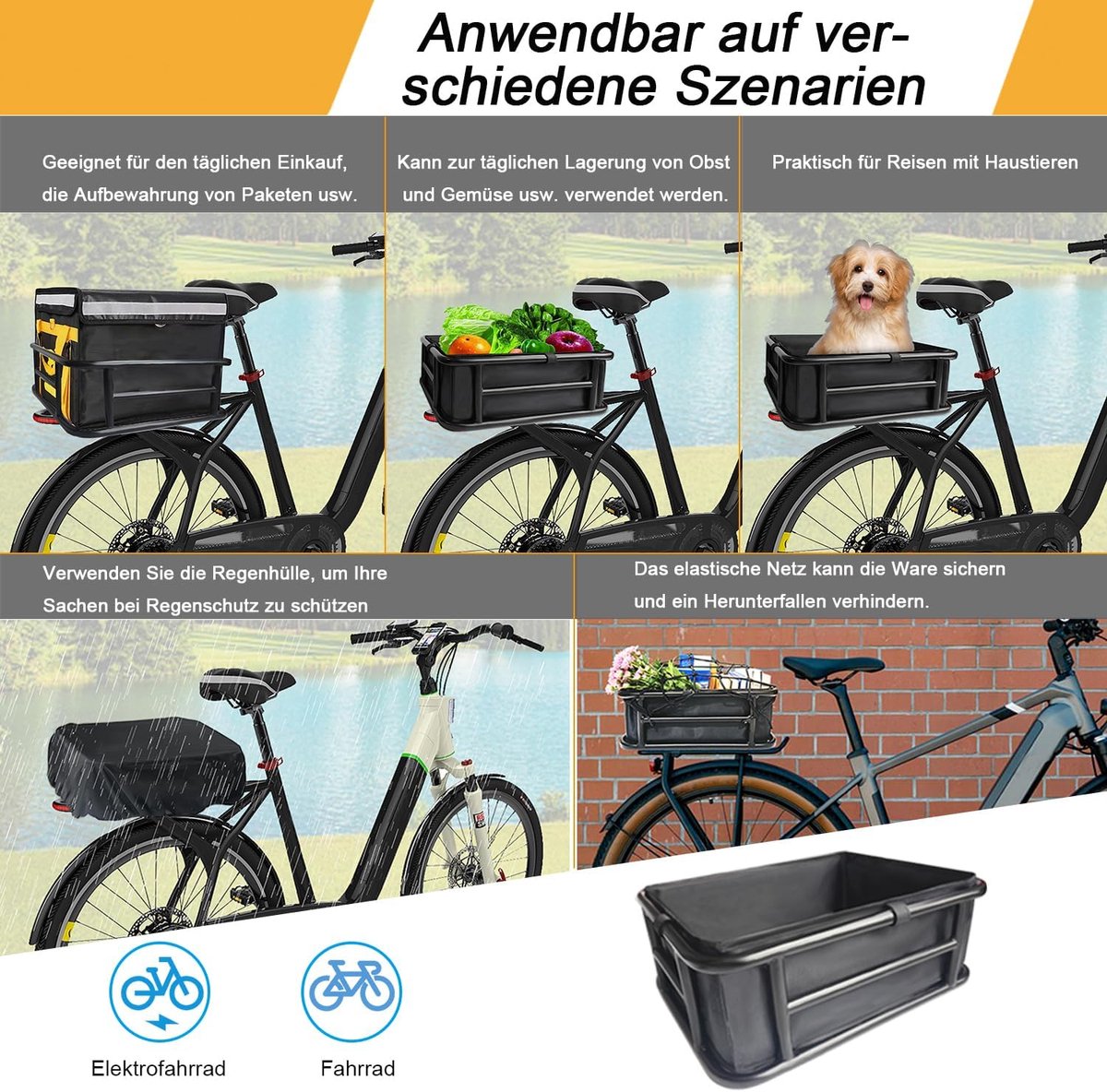 achter, Pro grote fietsmand van metaal achter, robuuste fietsmand bagagedrager achter voor de meeste fietsen en e-bikes voor fietstochten, winkelen, hond