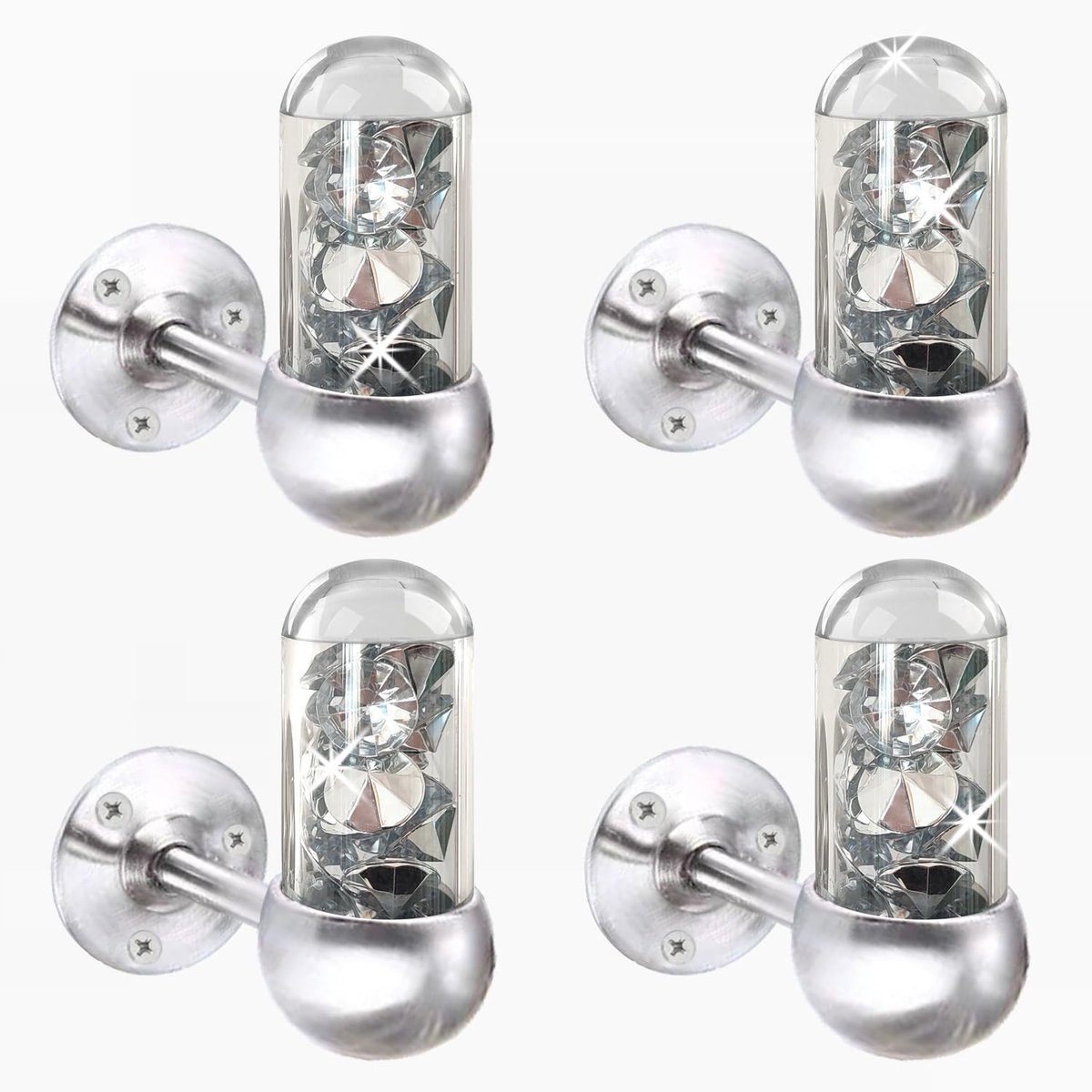 Set van 4 glazen buis kristallen diamanten handdoekhaken badkamer kapstok haak roestvrij staal zware deurhanger handdoek gewaad kledingkast kast wandhaak voor badkamer slaapkamer, zilver