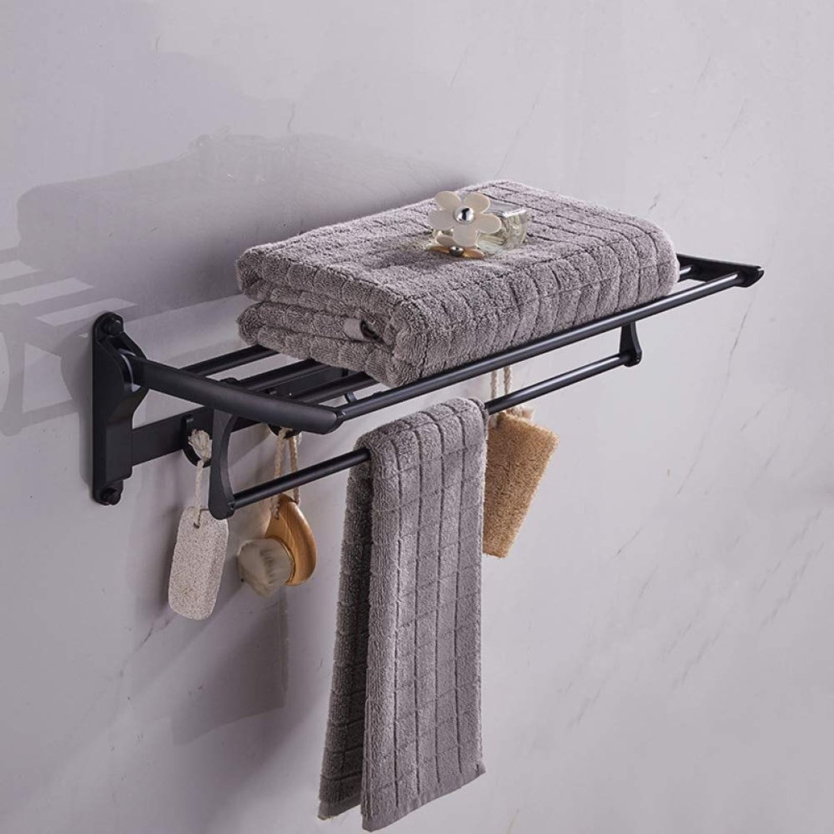 Handdoekrek Handdoekhouders, Handdoekrek Aluminium Handdoekenrek Zwart met Paalhouder Garderobe Badkamer Haak Handdoekenrek Decoratievisie wisdom