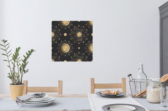 Muurstickers - Sticker Folie - Patronen - Maan - Zon - Goud - 80x80 cm - Plakfolie - Muurstickers Kinderkamer - Zelfklevend Behang - Zelfklevend behangpapier - Stickerfolie