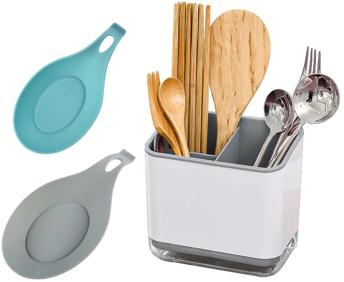 Bestek Drainer Sink Caddy, Bestekhouder met 3 vakken, Compact Flatware Organizer Drainer voor Flatware Vorken Messen Lepels
