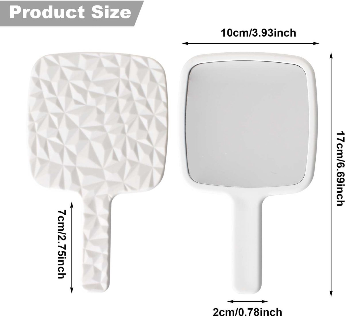 Spiegel met comfortabele handgreep, spiegel met handvat, make-upspiegel voor het scheren of aanbrengen van make-up, professionele draagbare spiegel voor kappers, kappers, tandartspraktijken (wit)