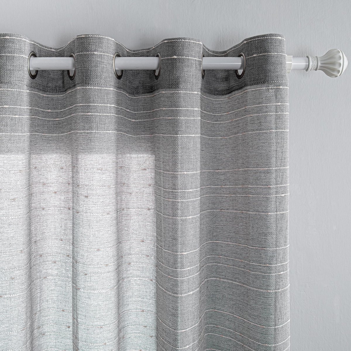 Gordijnen met inslagringen, woonkamer, voile, moderne gordijnen, set van 2, slaapkamer, wit gestreept patroon, half-transparant, strepen, H 175 x B 140, donkergrijs.