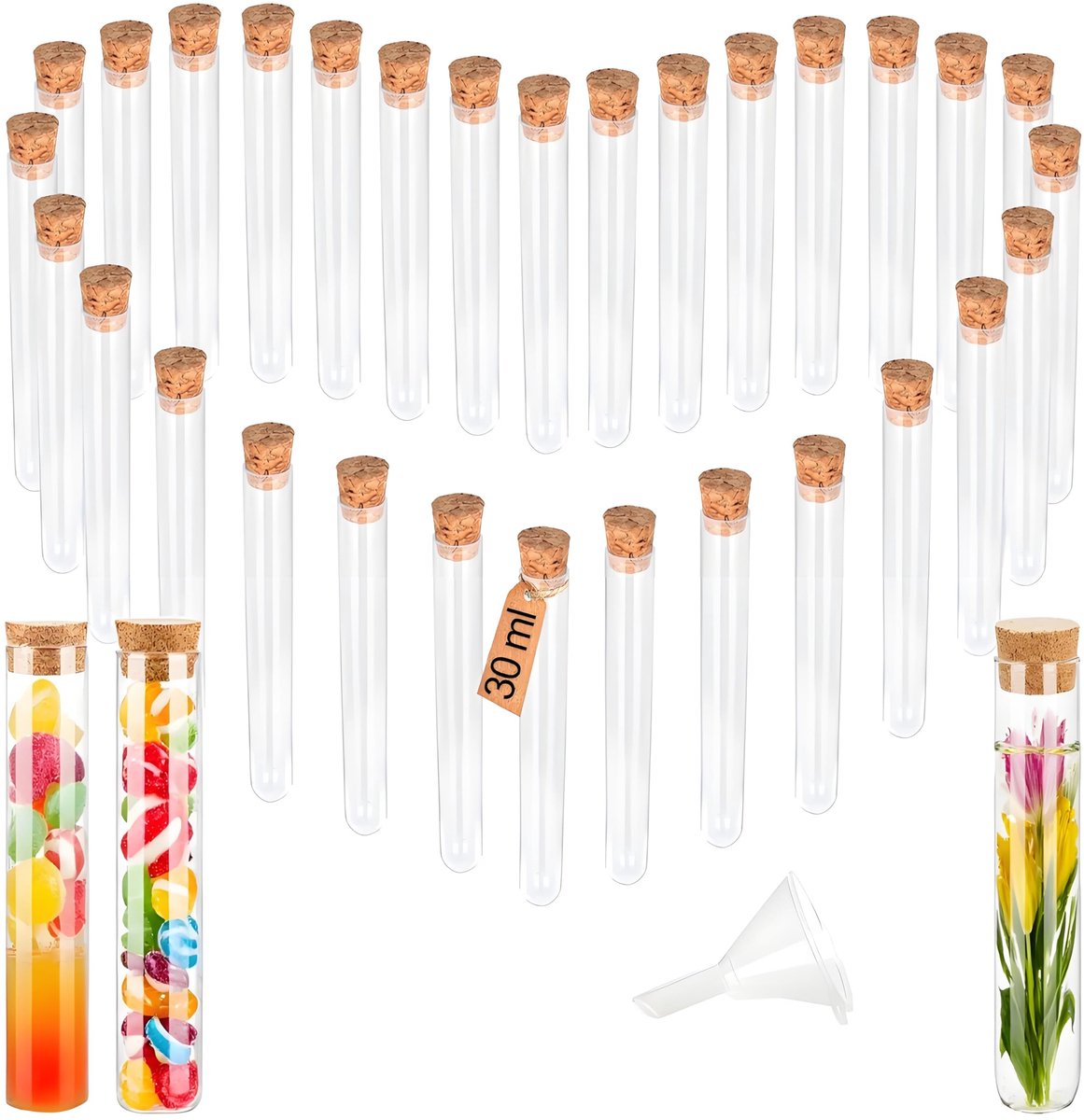 30 stuks reageerbuisjes, reageerbuisjes met kurk, 22 x 120 mm, vaas, reageerbuizen voor bloemen, laboratorium, thuis, doe-het-zelf snoep, specerijen, vloeistoffen