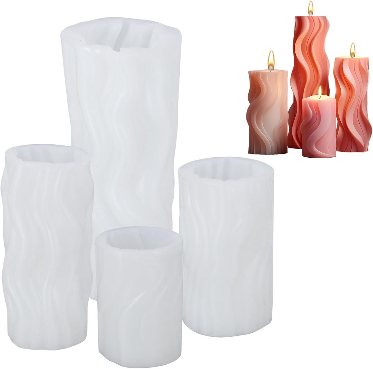Set van 4 siliconen kaarsvormen, 3D-kaarsvormen, doe-het-zelf kaarsvormen, cilindrische vormen voor was en hars, gepersonaliseerde kaarsvormen, kunsthandwerk en decoratie