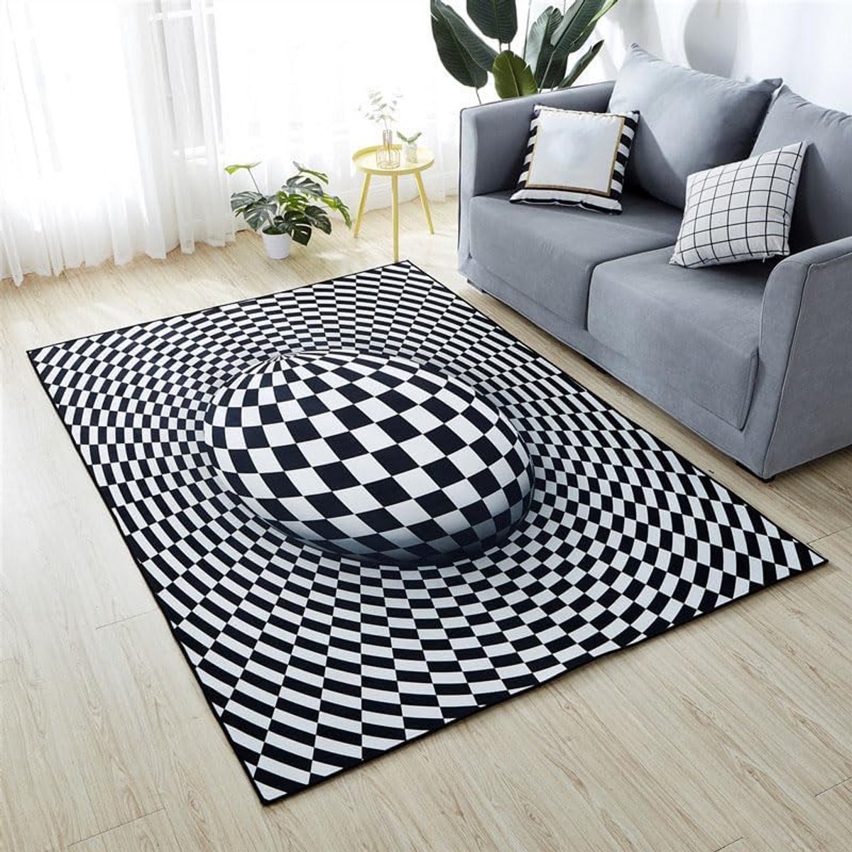 3D illusie tapijt antislip vloerkleed moderne minimalistisch tapijt mat vloermat zwart wit tapijten voor slaapkamer woonkamer kantoor abstracte driedimensionale rechthoek polyester 3D swirl tapijt(60X