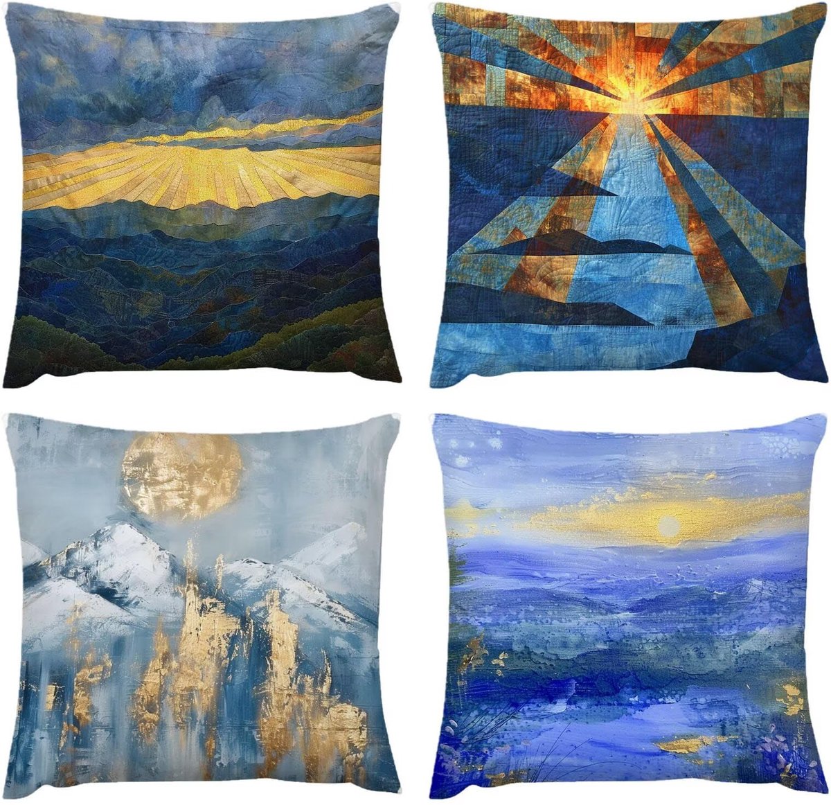 Buitenkussen, Waterafstotend Oppervlak Retro Landschapskussen, Tuinkussen, Bankhoes Balkon Decor voor Woonkamer Slaapkamer Set van 4 75 x 75 cm, Kussensloop 30 x 30 in G-145