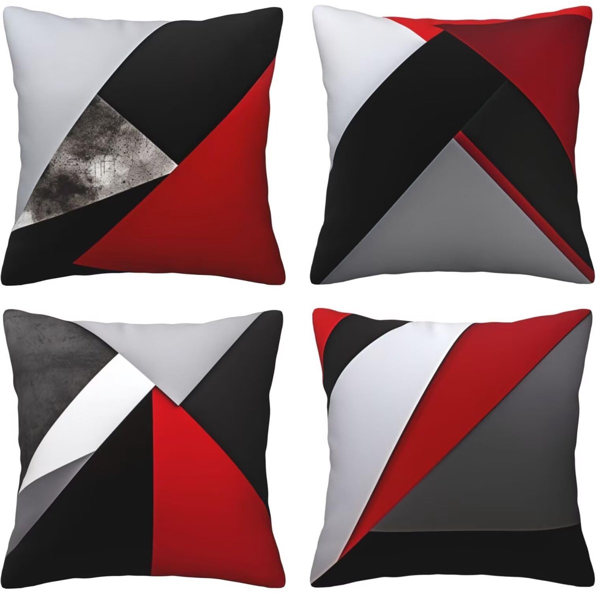 Set van 4 kussenhoezen, sierkussenhoezen, rood en grijs, geometrisch, 65 x 65 cm, behaaglijk, kussenhoes met onzichtbare ritssluiting, zacht, wollig, bankkussen, wasbaar, voor tuin, woonkamer, bank