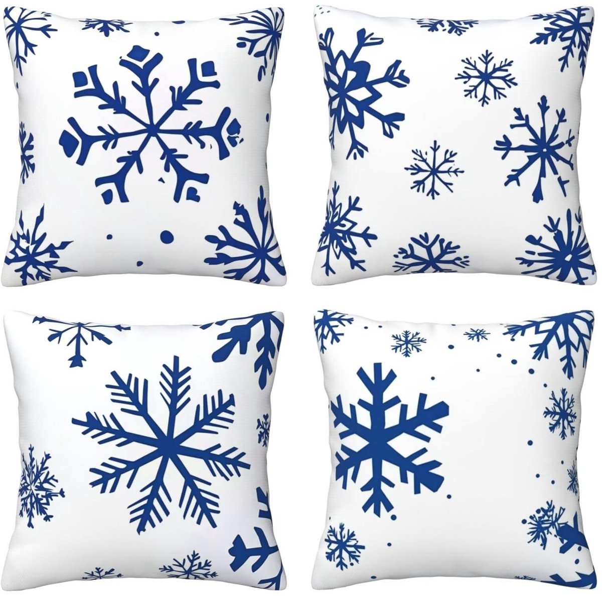 Kussenslopen, 65 x 65 cm, blauwe sneeuwvlok, set van 4, vierkant, fluweel, zacht, decoratieve kussenhoes met verborgen ritssluiting, voor slaapkamer en woonkamer, slaapbank, E8282