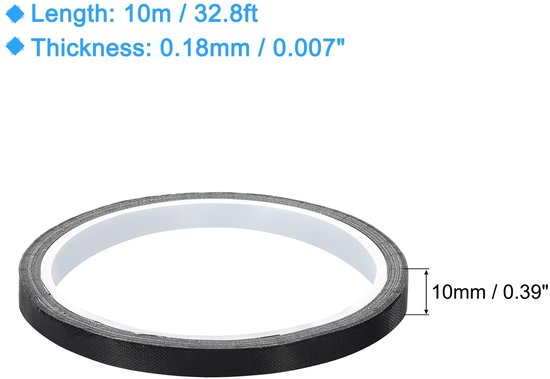 Hoge temperatuur tape 10 mm PTFE-gecoat hittebestendig plakband voor vacuüm-afdichtingen plakband 10 m zwart dikte 0,18 mm van hoge — afbeelding 4