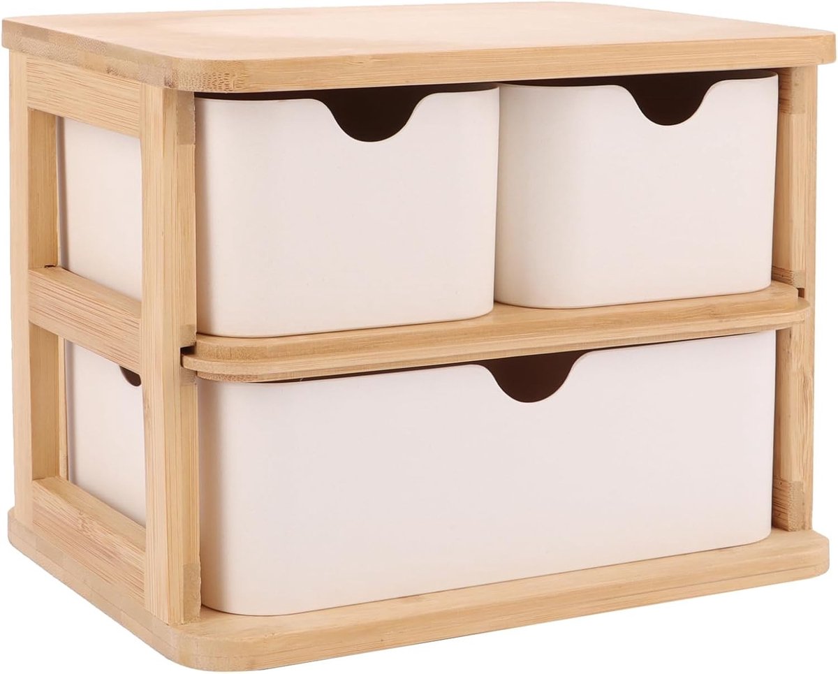 Houten Opbergdoos met Laden, Desk Organizer en Make-up Organizer voor Kantoor, Thuis en School met 3 Laden