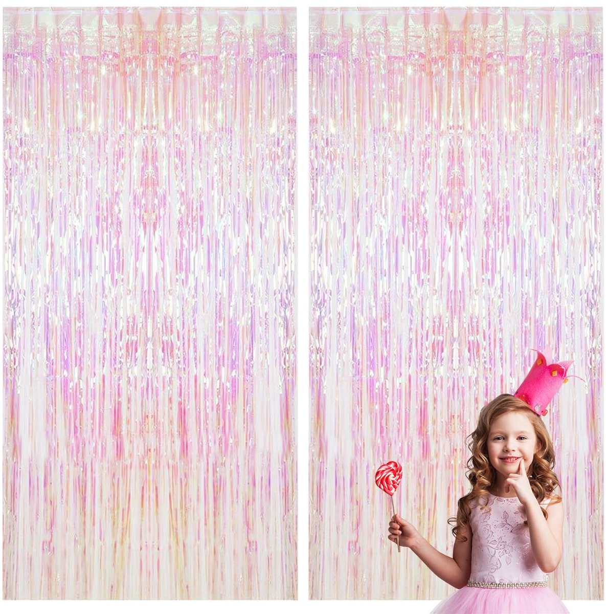 2 Pcs Klater Achtergrond Ringgordijnen, Glinsterende met Kwastjes, Lametta Metalen Gordijnen Roze Feestgordijn, Metallic Verjaardag Feest Decoratie Glittergordijn,Glitter Franje Gordijn van klatergoud