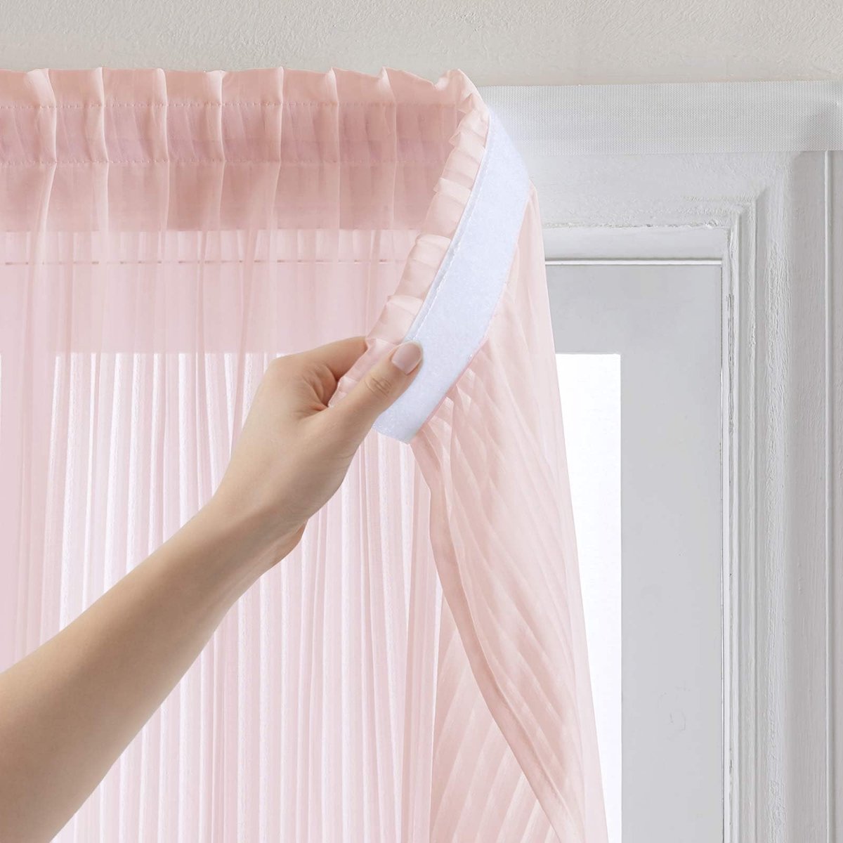 Gordijnen met val en verticale strepen, ondoorzichtig en decoratief, eenvoudige installatie zonder boren, snel aan te brengen (roze, H 140 x B 69 cm), 1 stuk