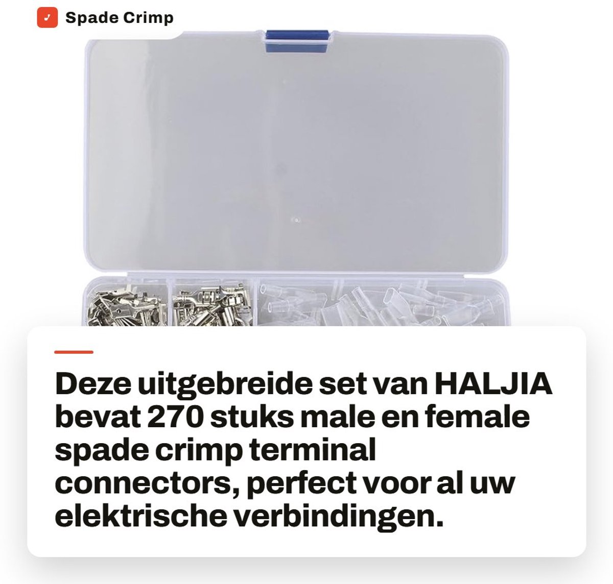 Dailygoods - Spade Crimp Terminal Connector Set - 270 Stuks - Inclusief Isolerende Huls - 2.8mm 4.8mm en 6.3mm - Perfect voor Elektronica - Connectore...
