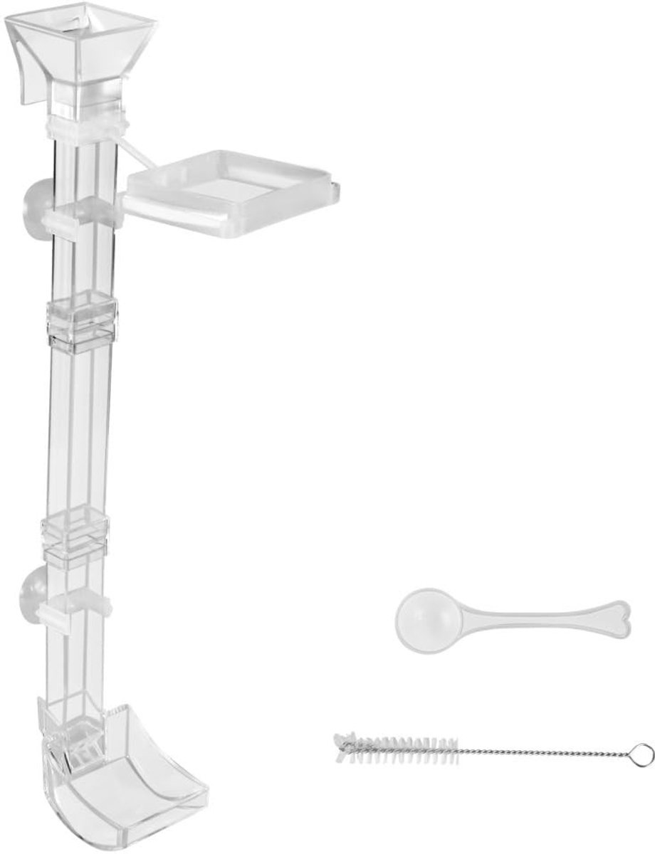 Dailygoods- Voerbakje Set - Garnalenvoerbakje - Voerschepje - Schoonmaakborstel - Voerbuis - Hoogwaardig PC-materiaal - Voedertube