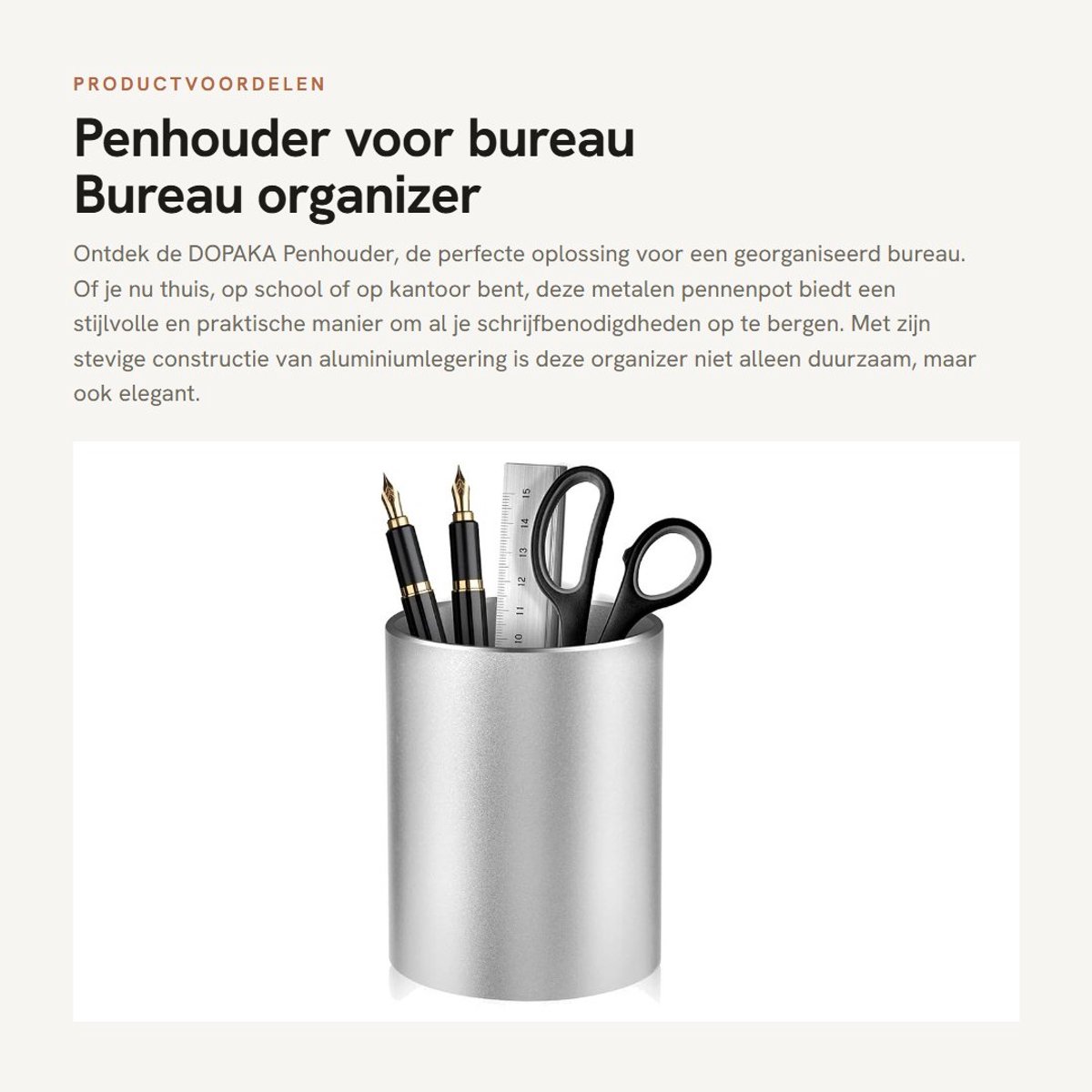 Dailygoods- Penhouder Metalen Aluminiumlegering - Bureau Organizer - Pennenbak - Opbergdoos - Antislip Onderkant - Stevige Constructie - Bureauorganizer