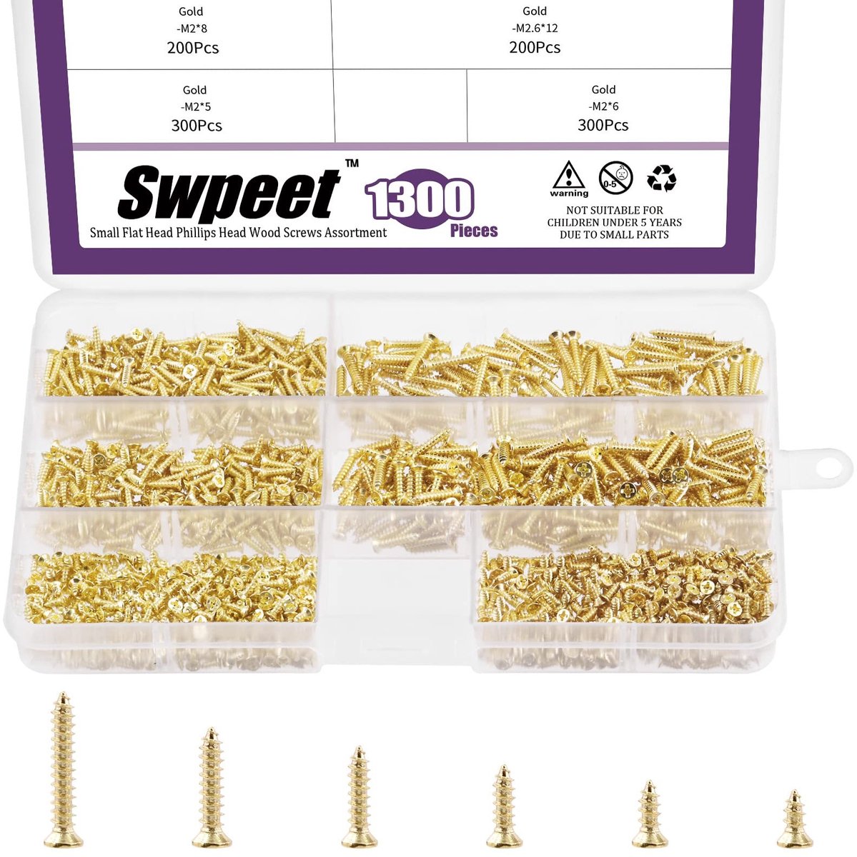 Dailygoods - Houtschroeven Assortiment - 1295 Stuks in Diverse Maten