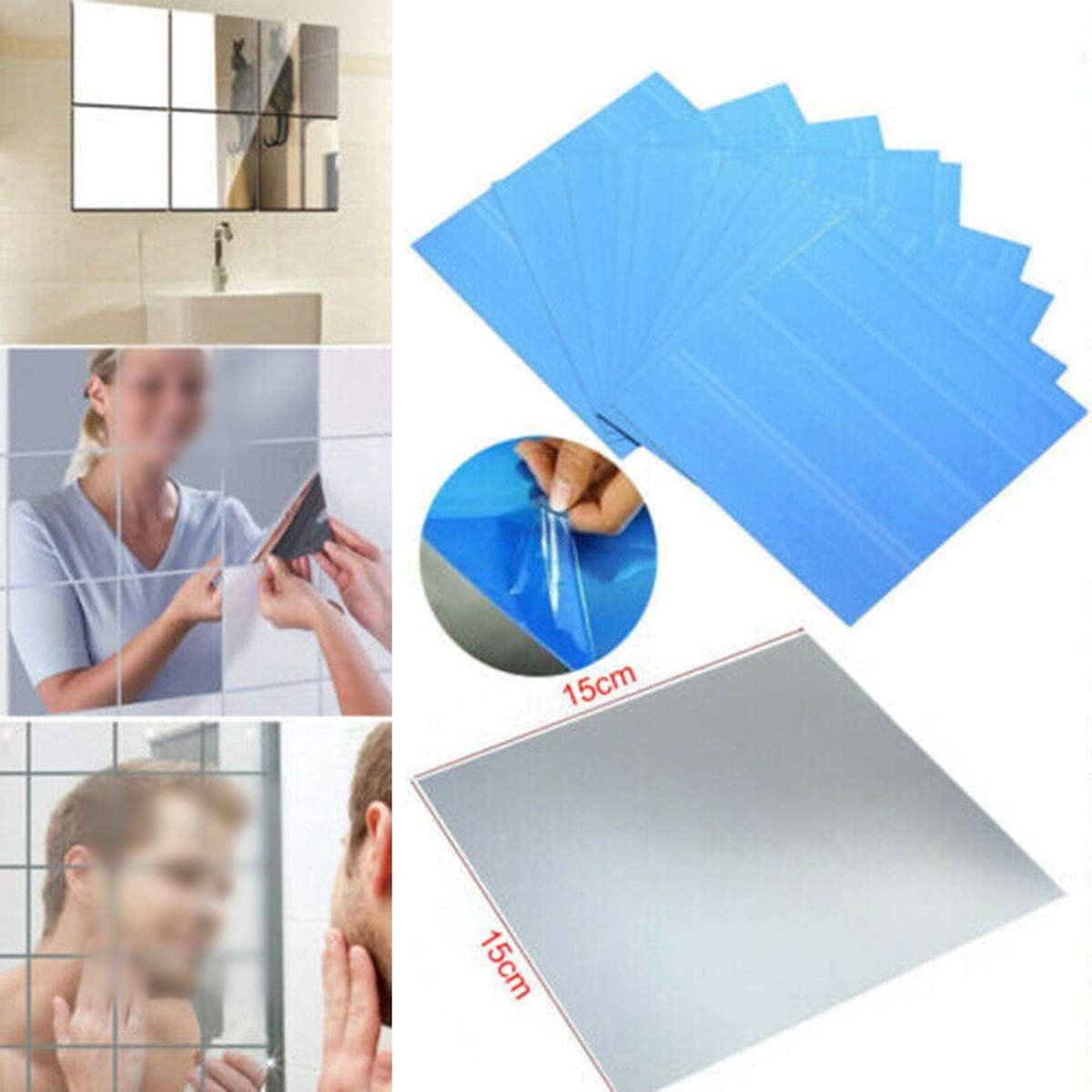 Dailygoods- Spiegeltegels Zelfklevend - 16 Stuks - Muurstickers - Plakspiegels - Decoratie Woonkamer/Slaapkamer - 15x15 cm - Hoge Kwaliteit - Muursticker
