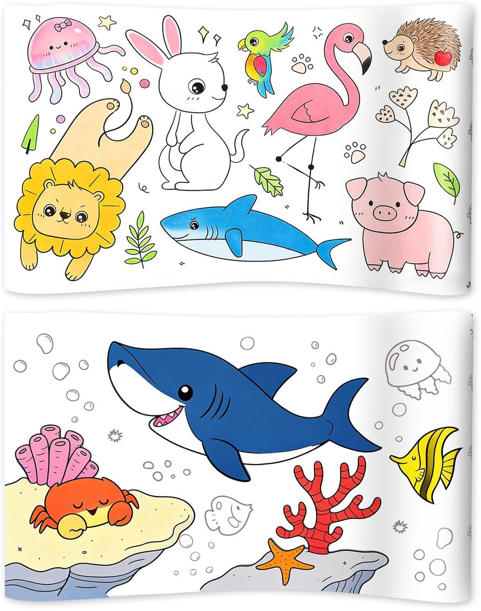 Dailygoods- Kleurpapier 2 Rollen - 300x30cm - Kunstpapier - Land/Oceanen Dierenpatronen - Creatieve Activiteit - Inktbestendig Papier - Tekenpapier