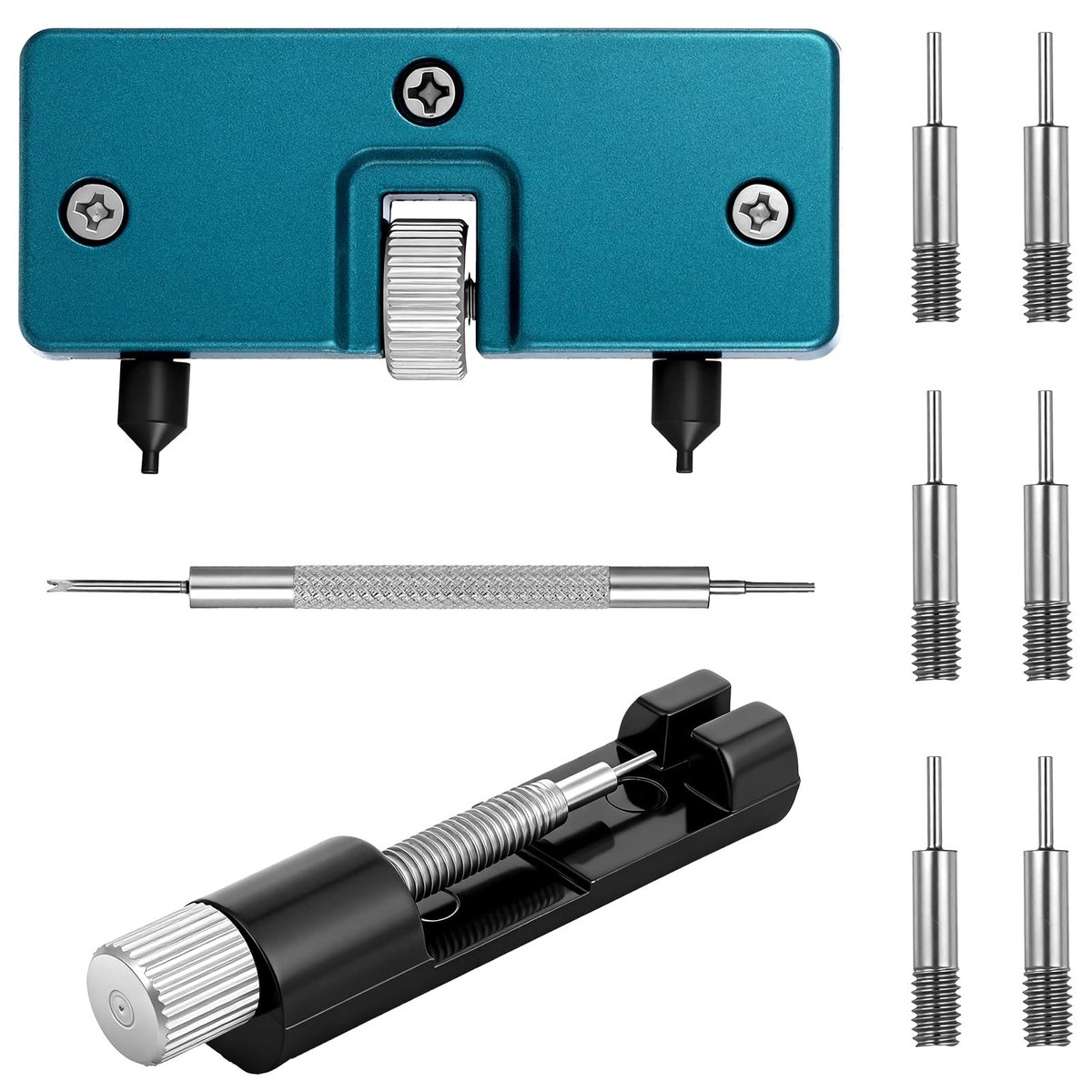 Dailygoods - TIESOME Gereedschapsset voor horloges, roestvrij staal, met penuitdrukker, veerpenbestek, horlogeband, gereedschap voor aanpassing van de armband en batterijwissel, 9 stuks