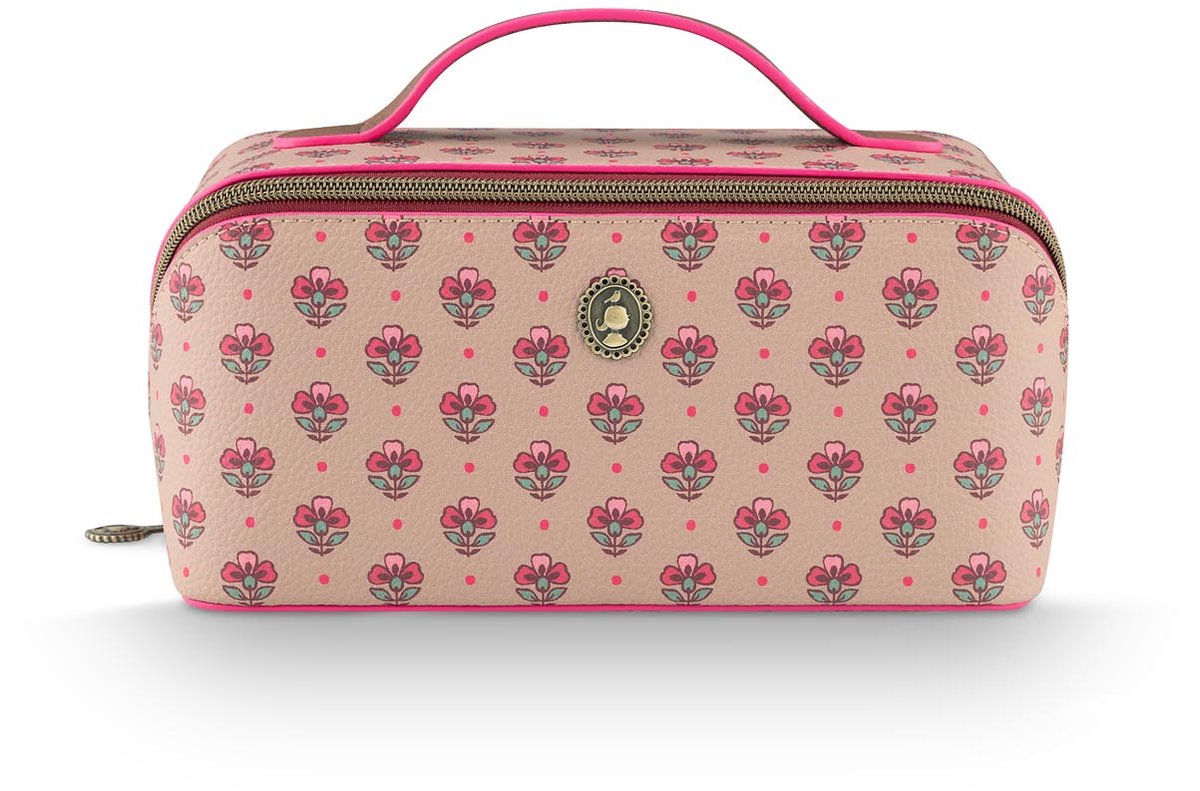 Pip Studio - Toilettas - Cyrille Medium Jaipur Flower - Zand-Roze - 23,5x10,5x11cm
