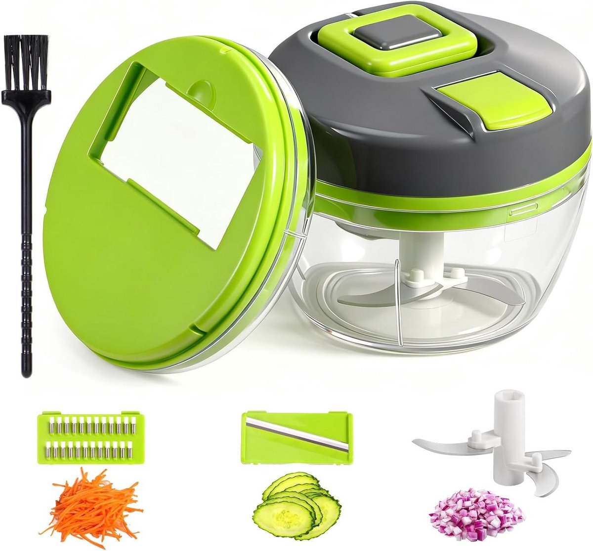 Mini Hakmolen - Keuken Hakker - Groenten Snijden - Handmatige Bediening - 520 ml - Grijsgroen