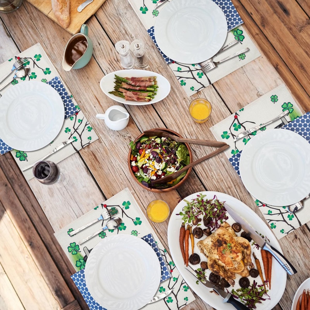 Placemats, 4 stuks, klaverblad, wasbare linnen tafelmat, 30 x 45 cm, eettafelmatten, placemats voor thuis, keuken, feestdecoratie, binnen en buiten (auto placemats)