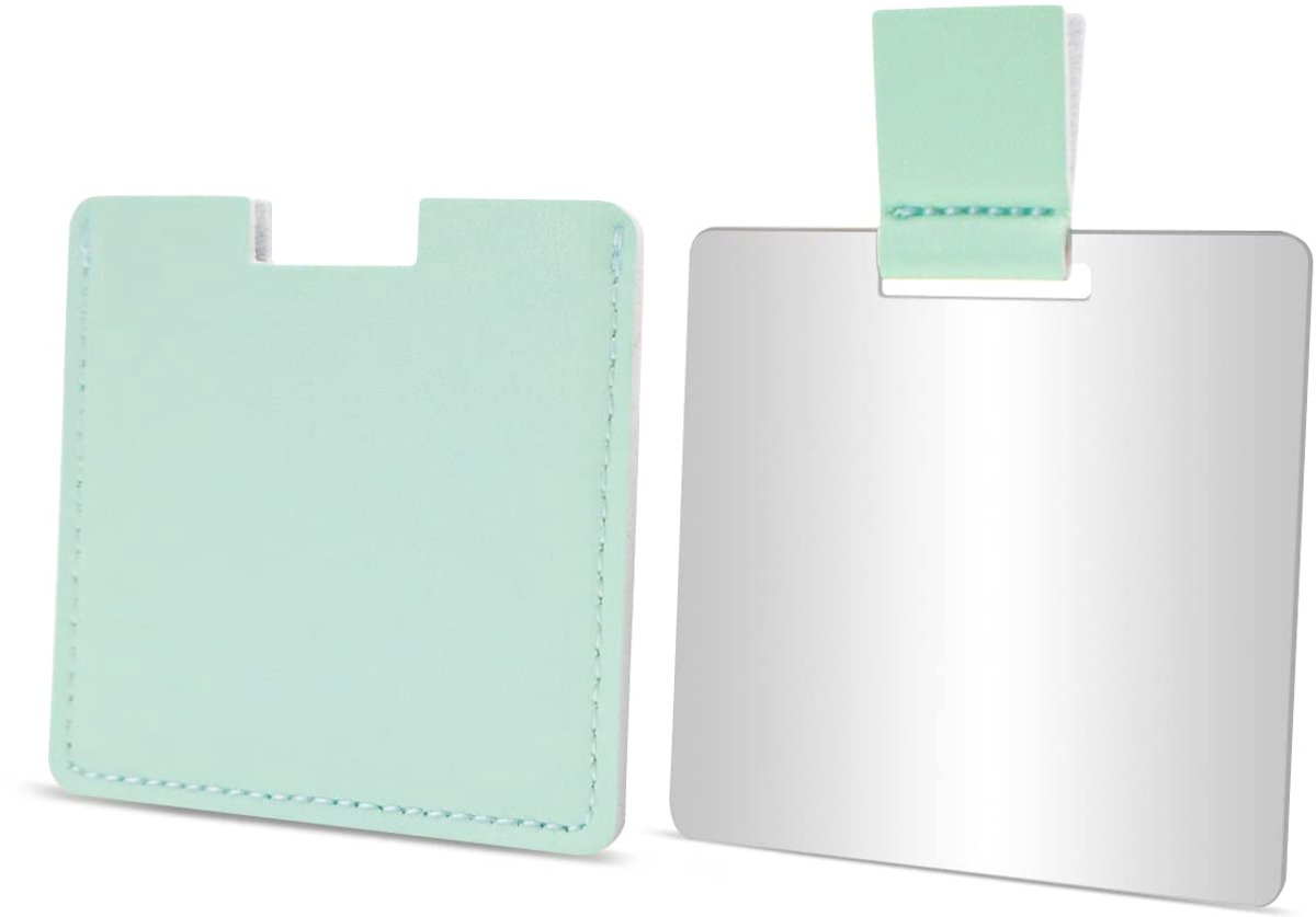 roestvrijstalen compacte spiegel voor portemonnees, onbreekbare spiegelreizen met PU-leren hoeshoes, handheld camping scheerspiegel voor dames en heren, make-up, cadeau (groen)