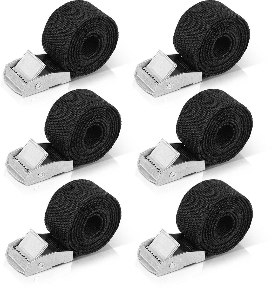 6 x spanbanden, bevestigingsriemen, 25 mm, spanbanden met ratel, sjorbanden, ratelspanband, verstelbaar met klemsluiting, kort, voor transport, bagage, vracht, camping, 150 kg, zwart