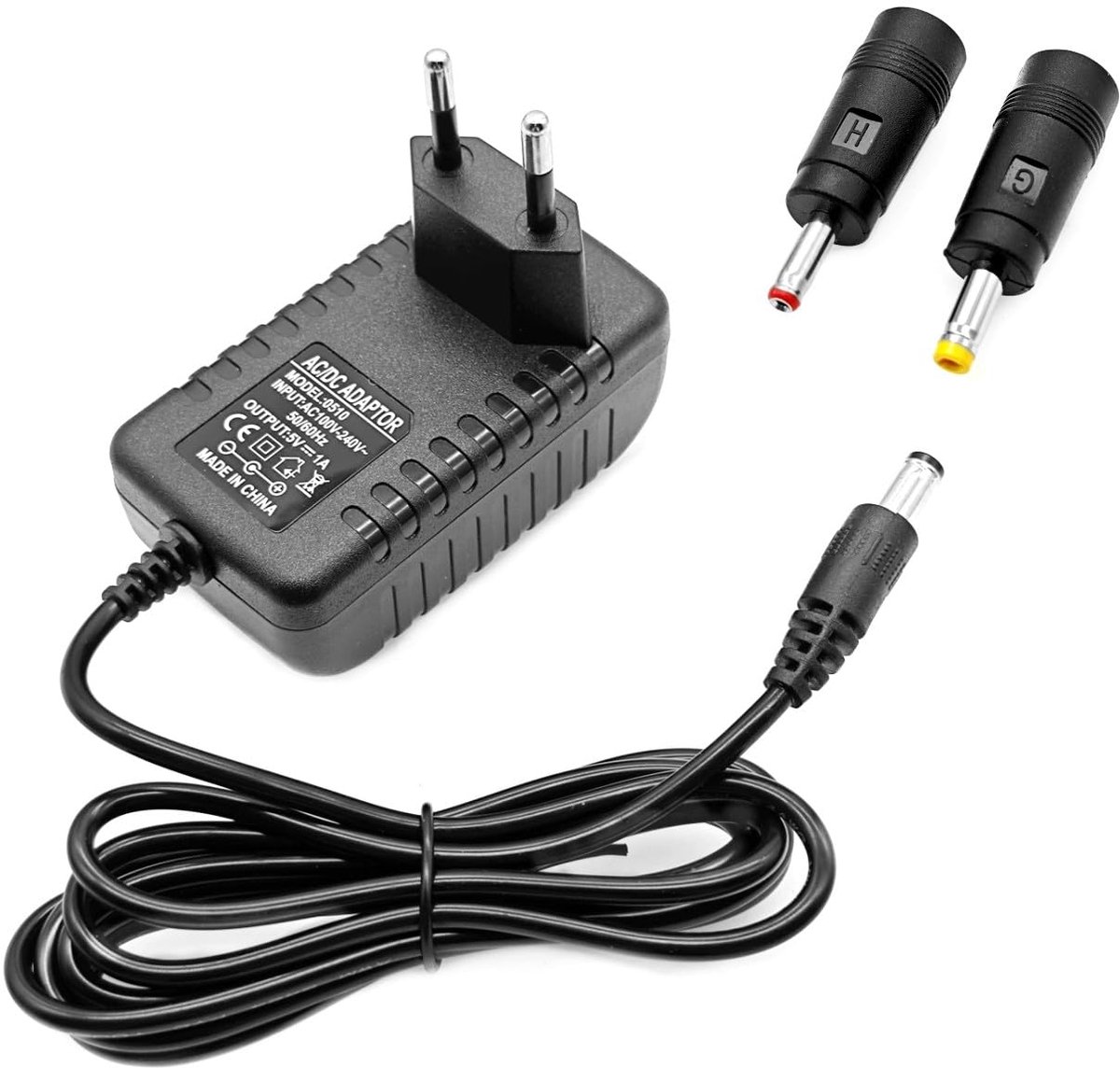 5W 5V 1A voeding met 5,5 x 2,5 mm connectorstekker, 2x stekkers 4,0 x 1,7 mm, 3,5 x 1,35 mm, AC/DC-adapterlader, compatibel met 5,5 mm x 2,1 mm vrouwelijke jack