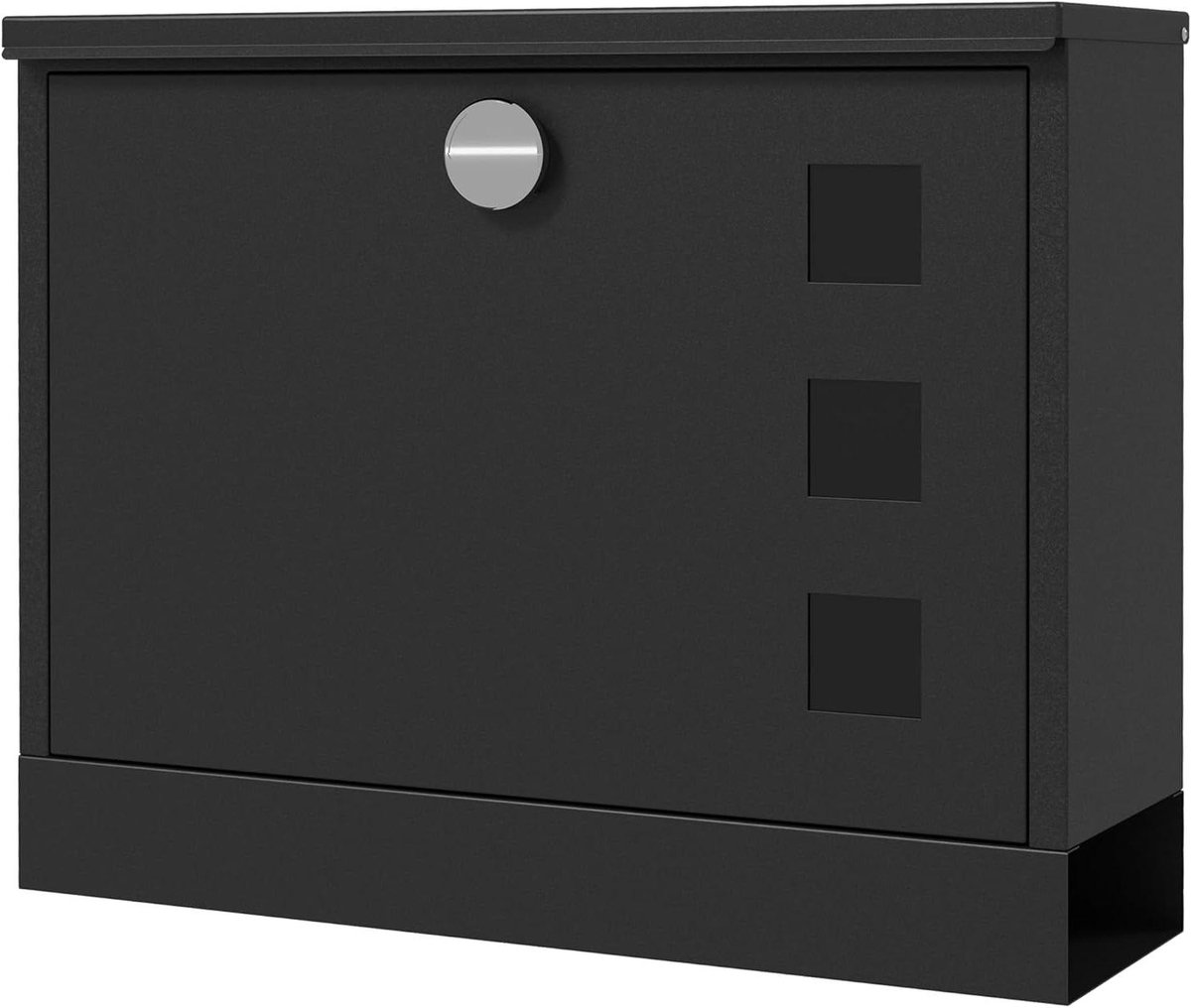 Brievenbus met bak - Postbus muur - Post ontvangen - Met kijkvenster - 365 x 29 cm - Zwart
